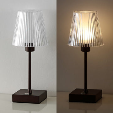 Oscar 12.5" Modern Industrial Rechargeable/Cordless Iron/Acrylic Integrated LED Table Lamp with Ribbed Shade - JONATHAN Y